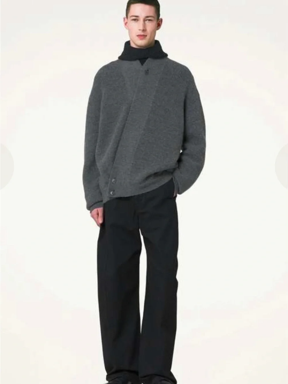 Lemaire  'Grey Melange' Men's Ribbed Shawl-Collar Wrap Cardigan, Size Small